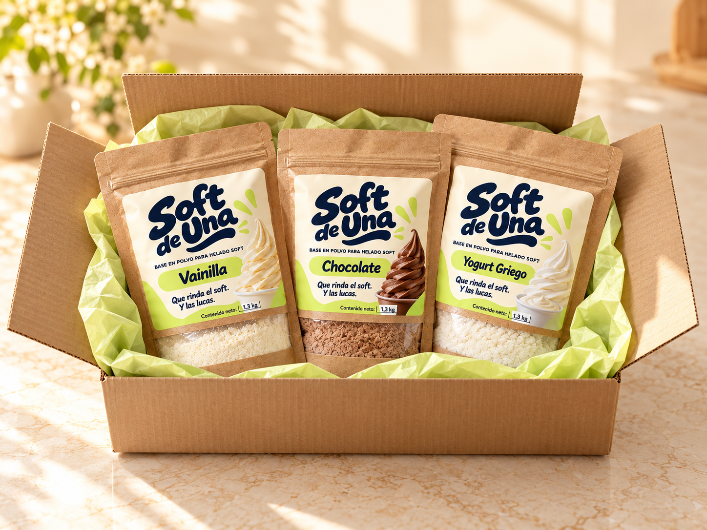 Bases Soft de Una de vainilla, chocolate y yogurt griego preparadas para despacho